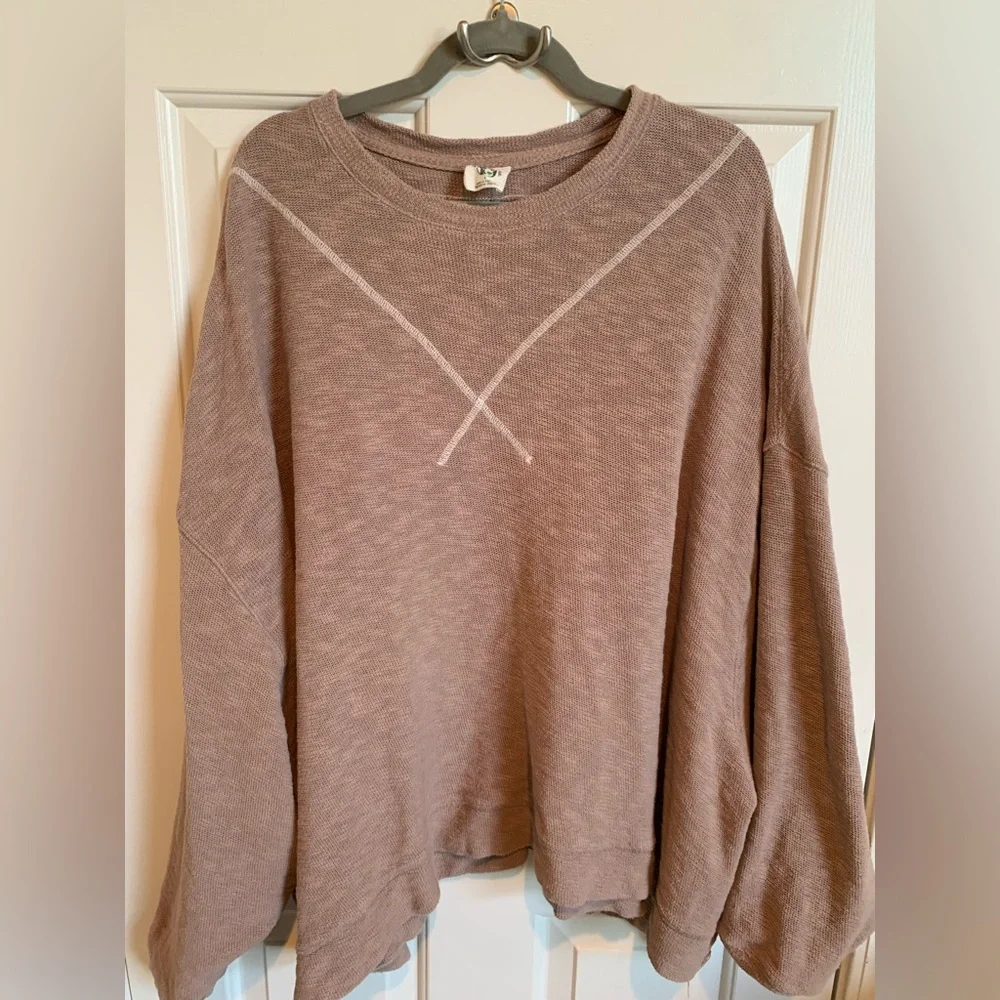We the Free Nouvelle light brown cotton top. Size S, oversized. GUC - Picture 2 of 6